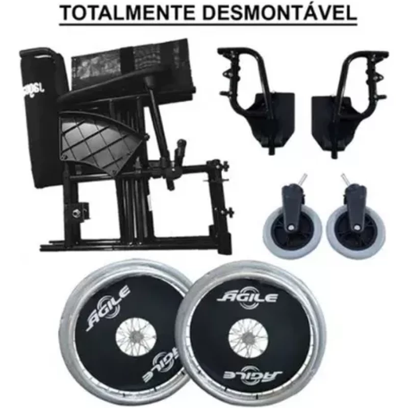 CADEIRA DE RODAS AGILE  PRETA 44 CM 120KG - JAGUARIBE