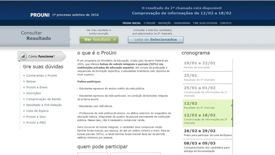 ProUni tem segunda chamada divulgada ProUni tem segunda chamada divulgada
