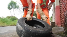 Mutirão da prefeitura recolhe pneus no combate à dengue Mutirão da prefeitura recolhe pneus no combate à dengue