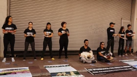 Grupo vegano realiza manifestação com animais reais