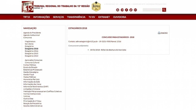 TRT realiza concurso para seleção de estagiários 
