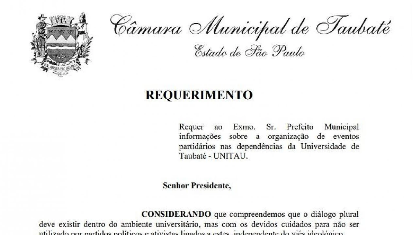 Requerimento pede proibição de debates ‘não acadêmicos’ na Unitau