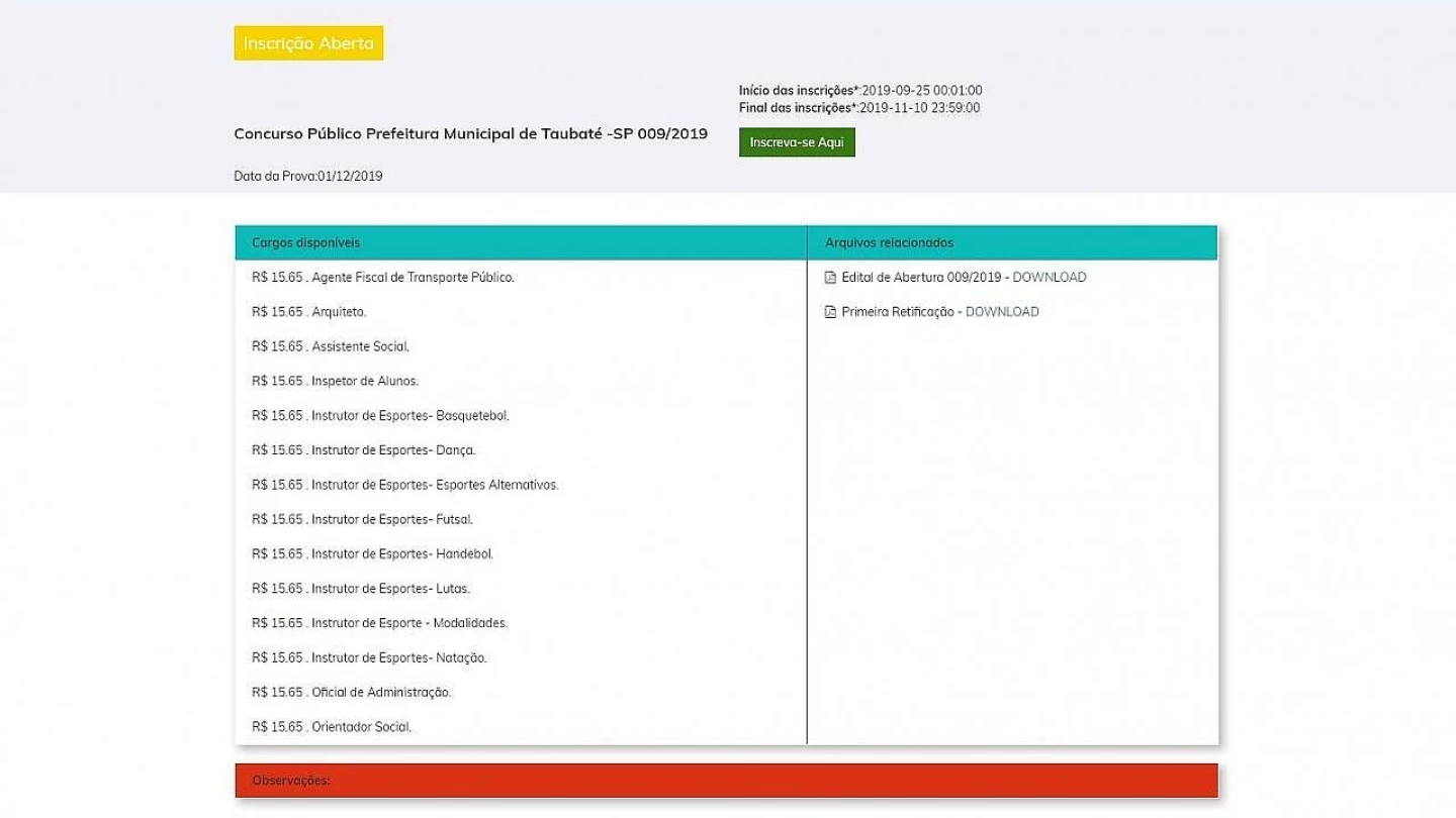 Taubaté abre concursos públicos com salários de até R$ 3,2 mil