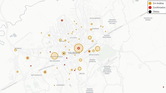Mapa Dinâmico monitora casos de coronavírus em Taubaté