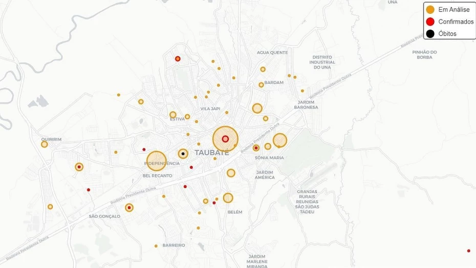 Mapa Dinâmico monitora casos de coronavírus em Taubaté