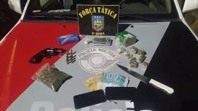 Casal é preso com drogas e arma de fogo no bairro Jardim Garcez