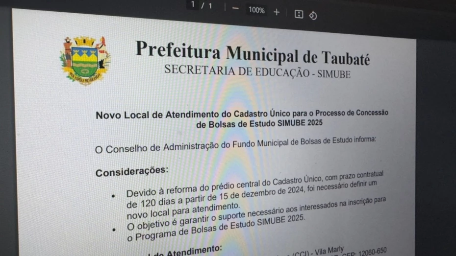 Prefeitura de Taubaté oferece bolsas de estudo para nível superior e técnico